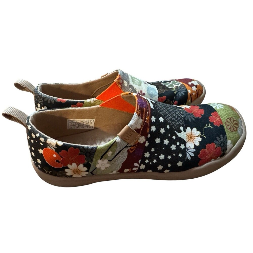 UIN Toledo Womens Slip On Canvas Shoes Floral Patchwork Loafers Size 9